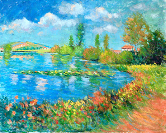 "Lakeside Village in Summer" Original Painting